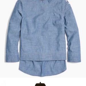 Jcrew boatneck chambray denim top size 2 long sleeve 100 cotton
